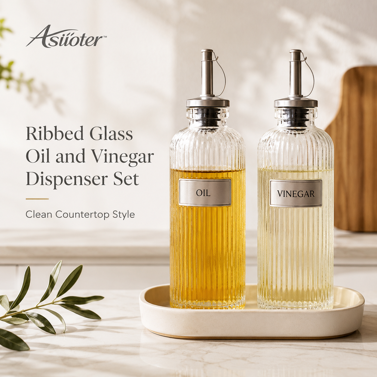 𝒂𝒔𝒊𝒊𝒐𝒕𝒆𝒓™ Ribbed Glass Oil and Vinegar Dispenser Set