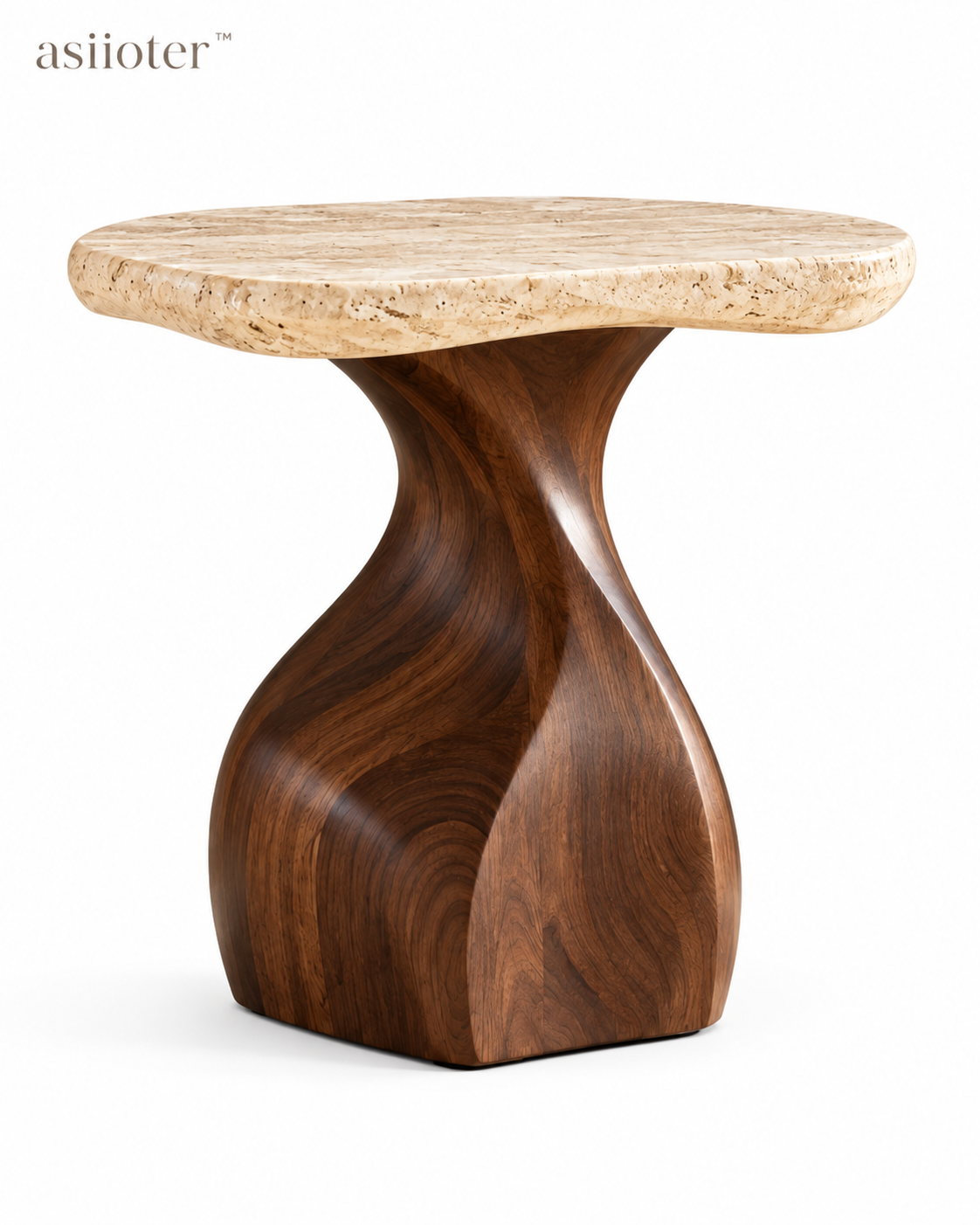 asiioter™ Avelin Sculptural Travertine Side Table