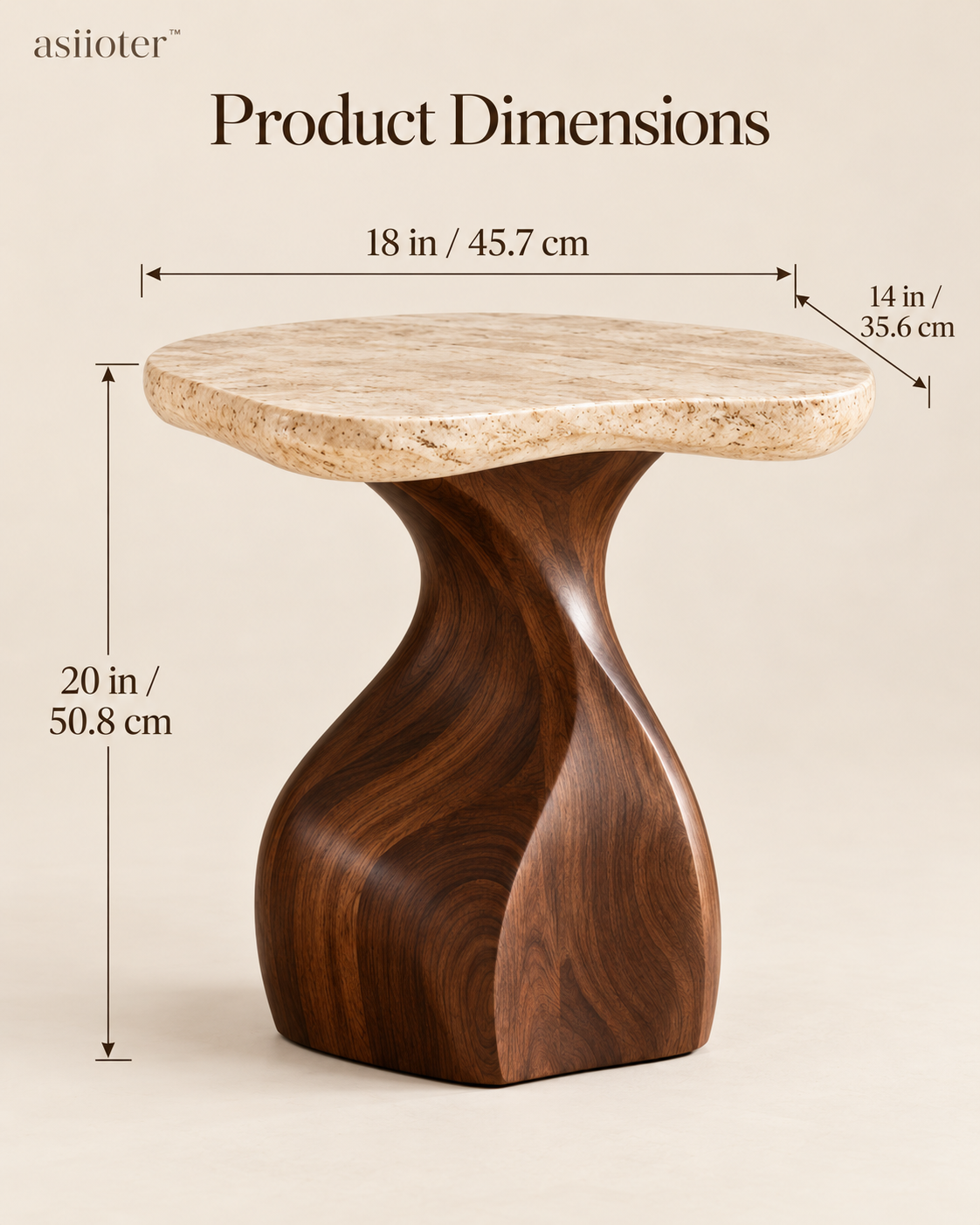 asiioter™ Avelin Sculptural Travertine Side Table