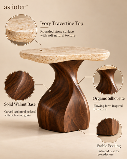 asiioter™ Avelin Sculptural Travertine Side Table