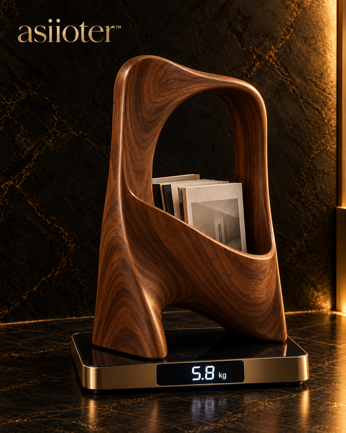 asiioter™ Solven Sculptural Walnut Magazine Holder