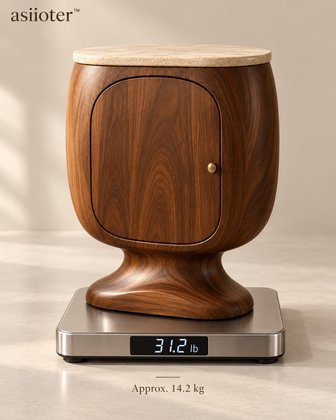 asiioter™ Velmora Sculptural Walnut Storage Cabinet