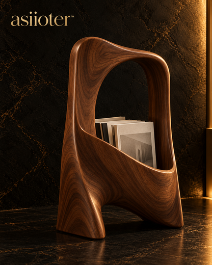 asiioter™ Solven Sculptural Walnut Magazine Holder