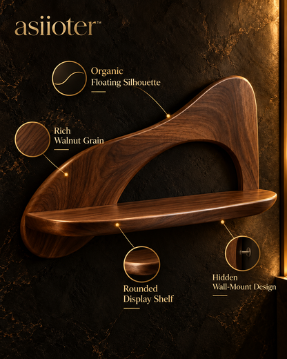 asiioter™ Mavelle Sculptural Walnut Wall Shelf