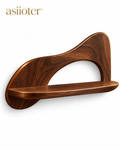 asiioter™ Mavelle Sculptural Walnut Wall Shelf