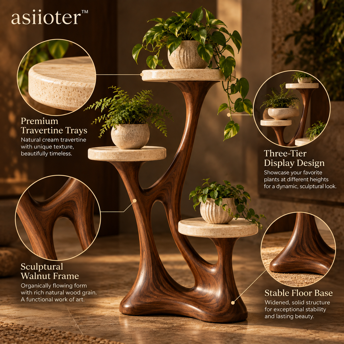 asiioter™ Elowen Sculptural Walnut Entry Bench