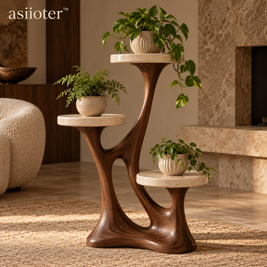 asiioter™ Elowen Sculptural Walnut Entry Bench