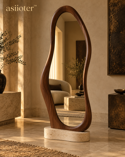 asiioter™ Selvara Sculptural Walnut Floor Mirror