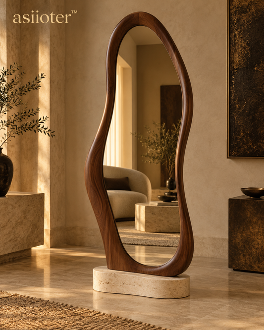 asiioter™ Selvara Sculptural Walnut Floor Mirror