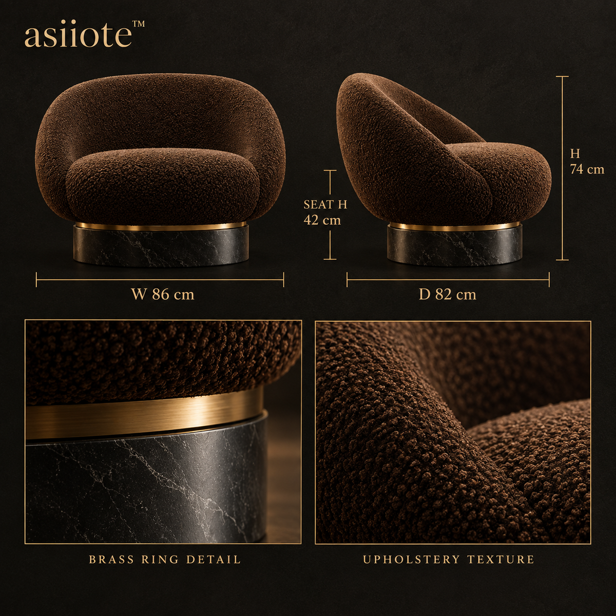asiiote Morrow sculptural bouclé lounge chair