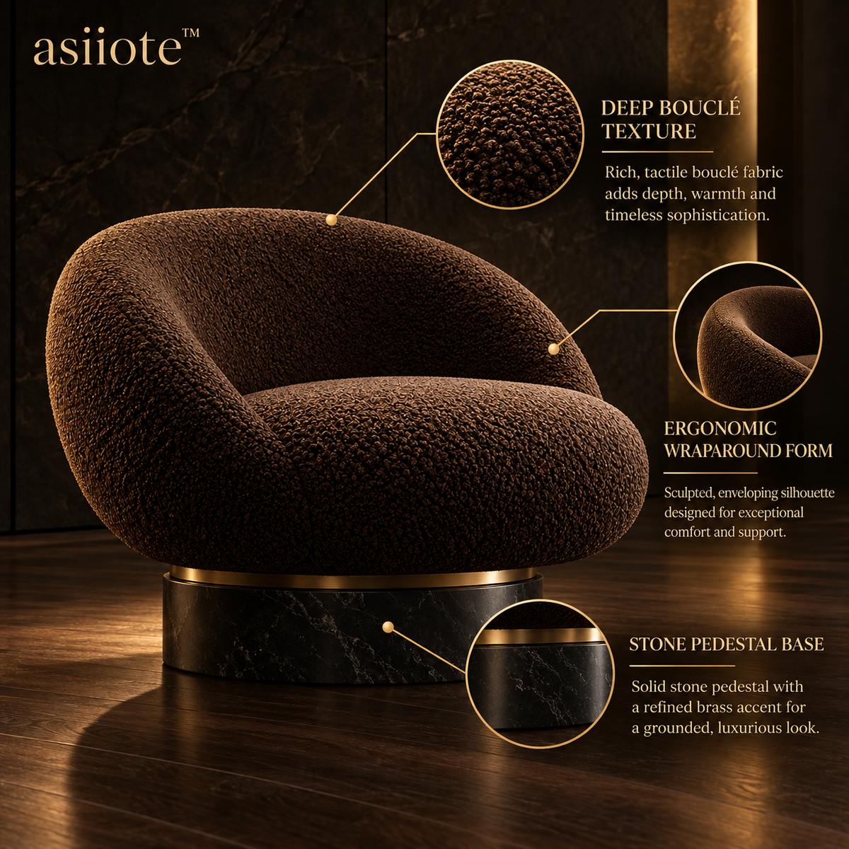 asiiote Morrow sculptural bouclé lounge chair