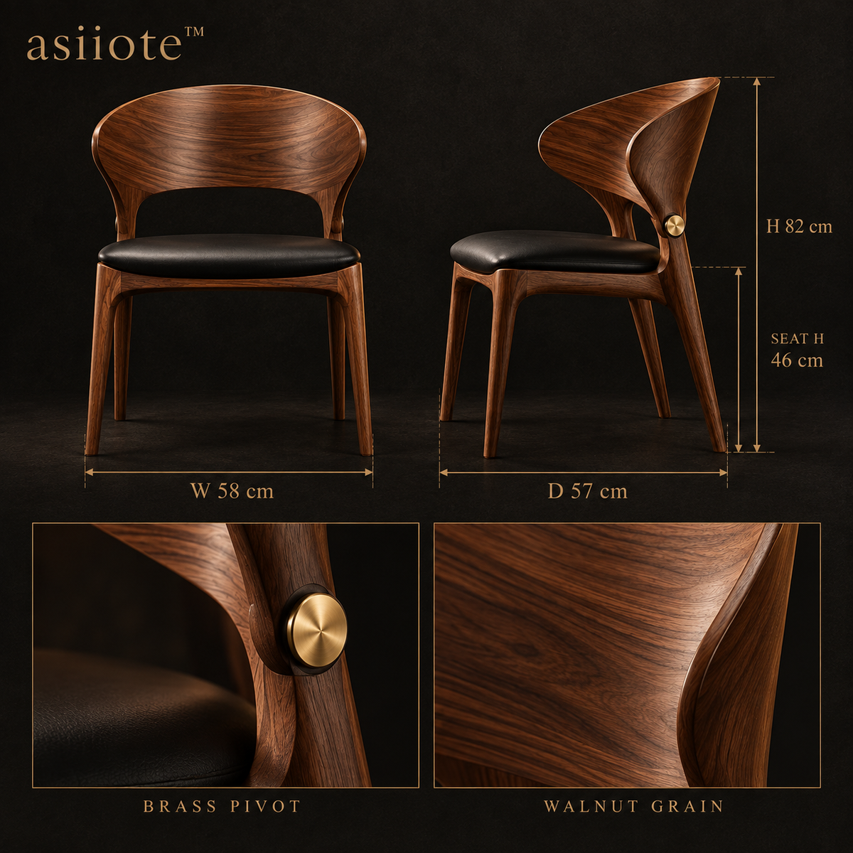 asiiote Veyra sculptural walnut dining chair