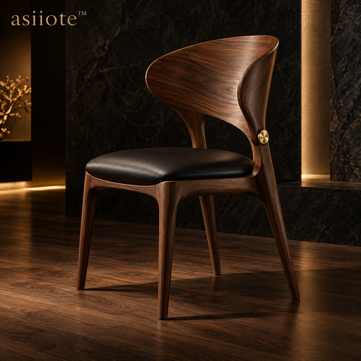 asiiote Veyra sculptural walnut dining chair