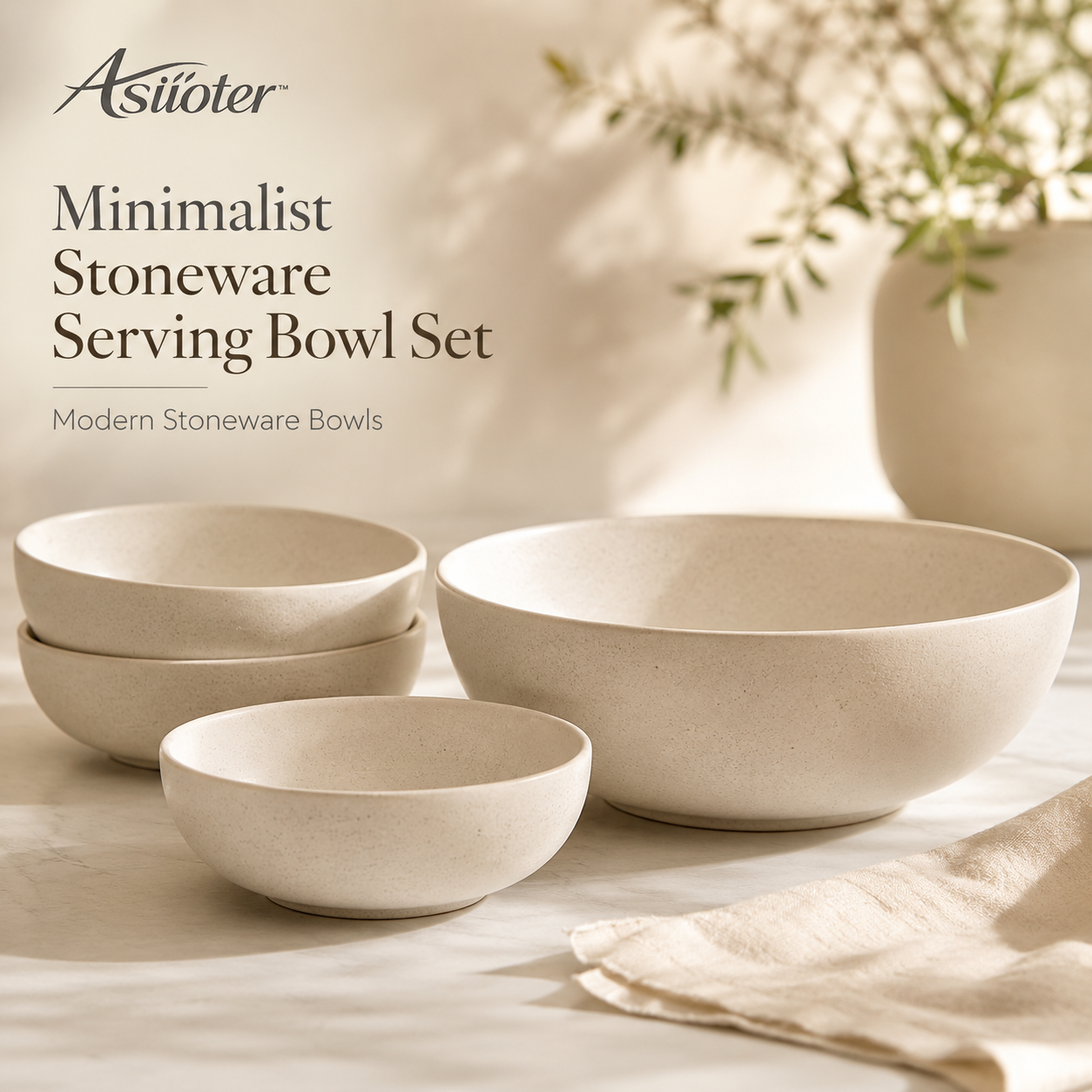 𝒂𝒔𝒊𝒊𝒐𝒕𝒆𝒓™ Minimalist Stoneware Serving Bowl Set