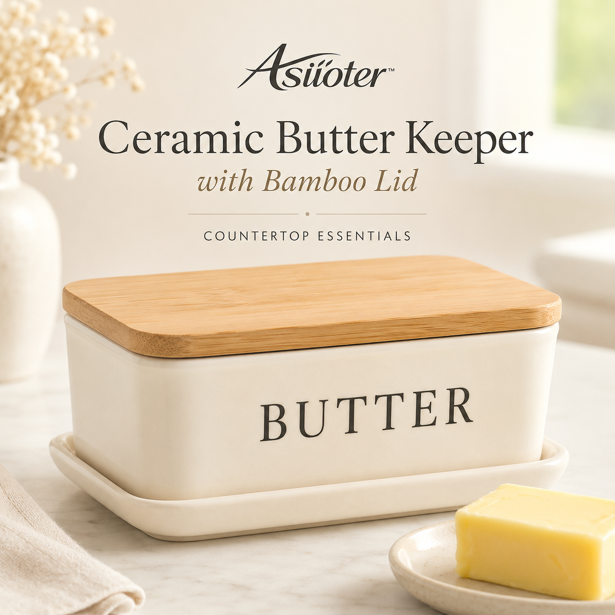 𝒂𝒔𝒊𝒊𝒐𝒕𝒆𝒓™ Ceramic Butter Keeper with Bamboo Lid