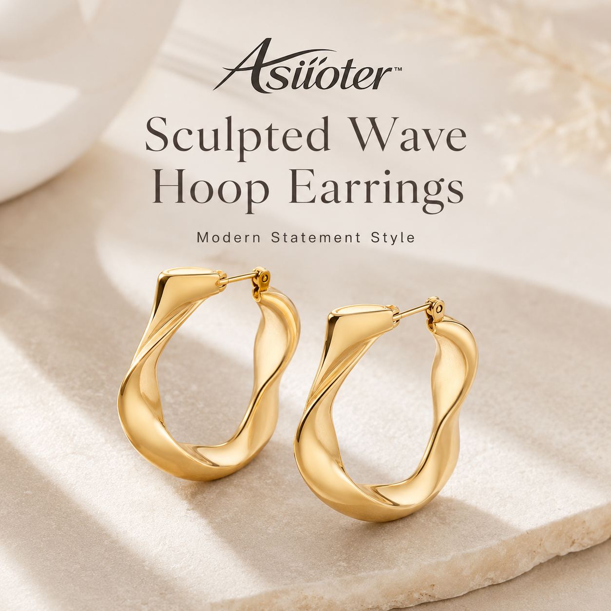 𝒂𝒔𝒊𝒊𝒐𝒕𝒆𝒓™ Sculpted Wave Hoop Earrings