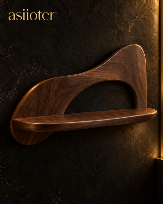 asiioter™ Mavelle Sculptural Walnut Wall Shelf
