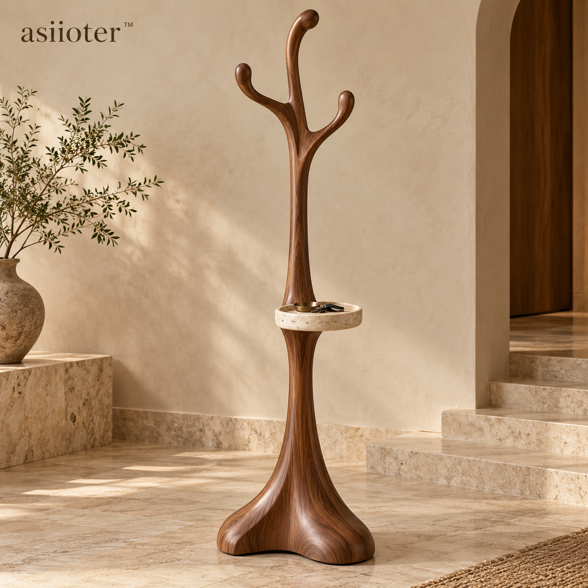 asiioter™ Arbora Sculptural Walnut Coat Stand