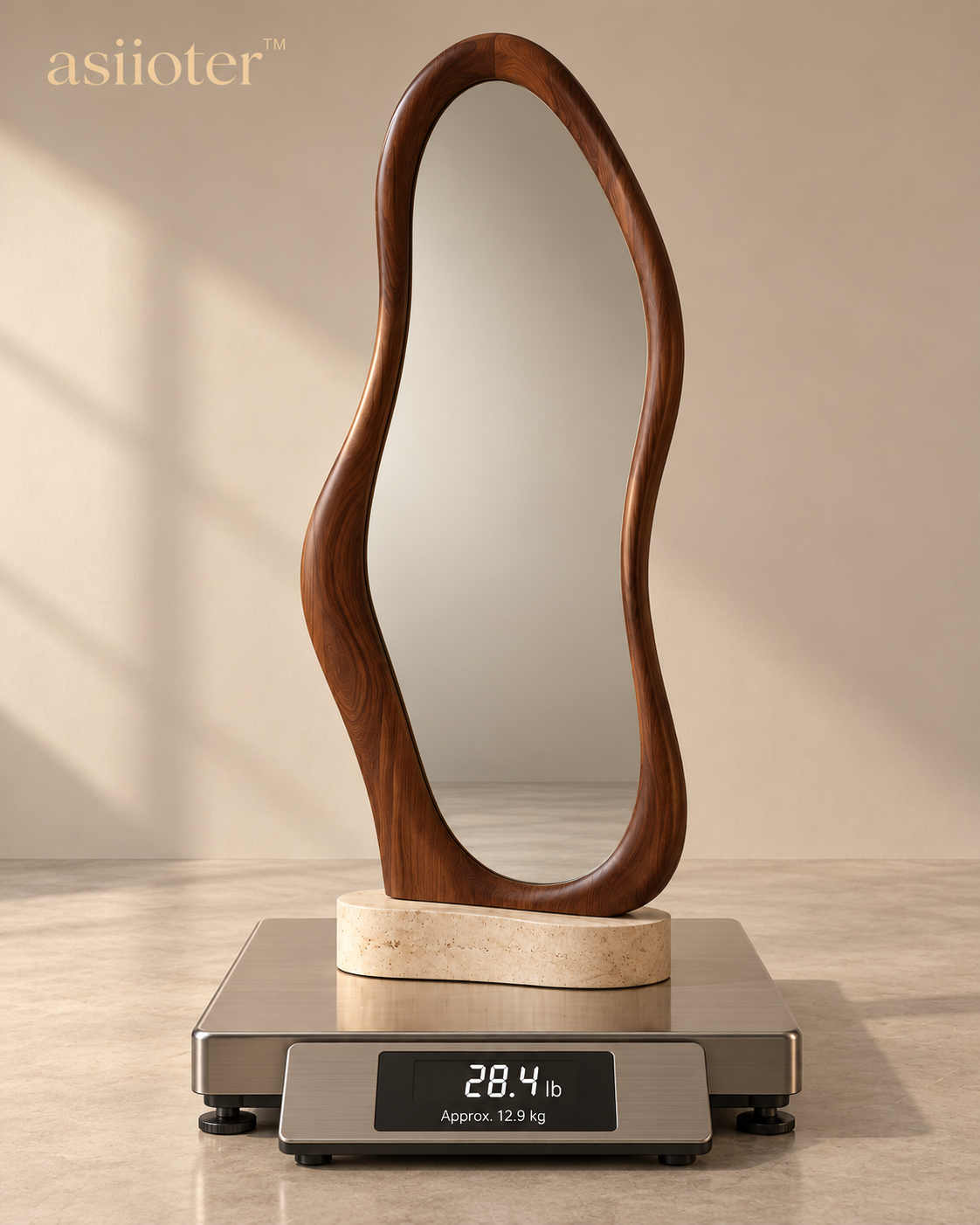 asiioter™ Selvara Sculptural Walnut Floor Mirror
