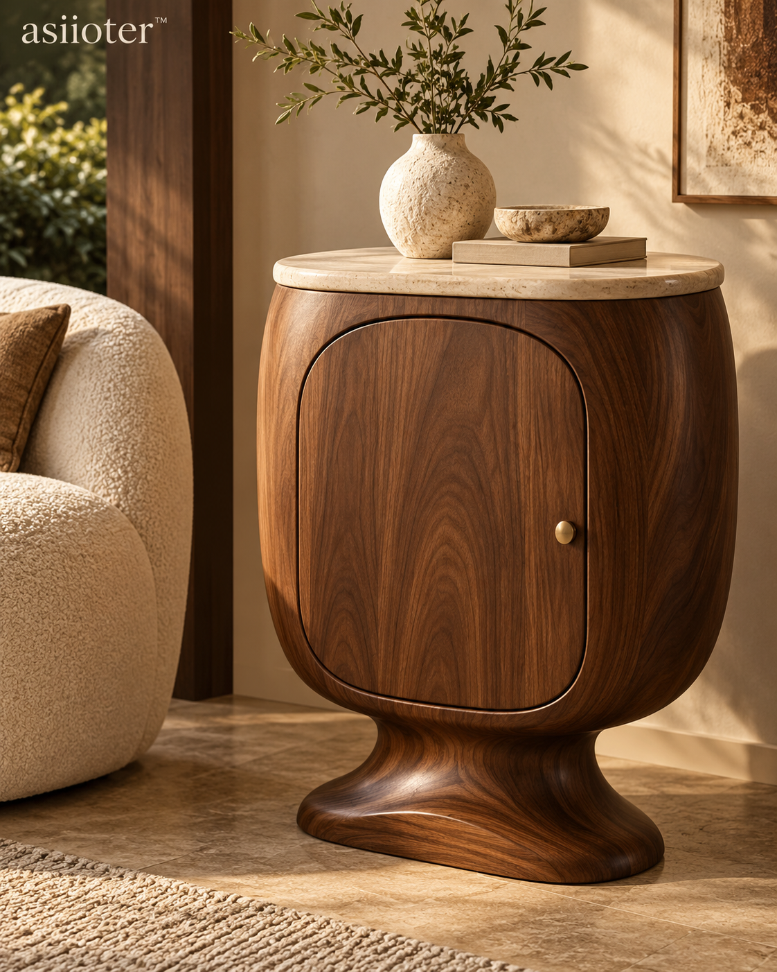 asiioter™ Velmora Sculptural Walnut Storage Cabinet