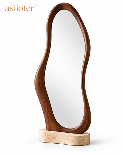 asiioter™ Selvara Sculptural Walnut Floor Mirror
