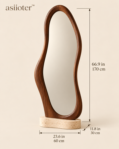 asiioter™ Selvara Sculptural Walnut Floor Mirror