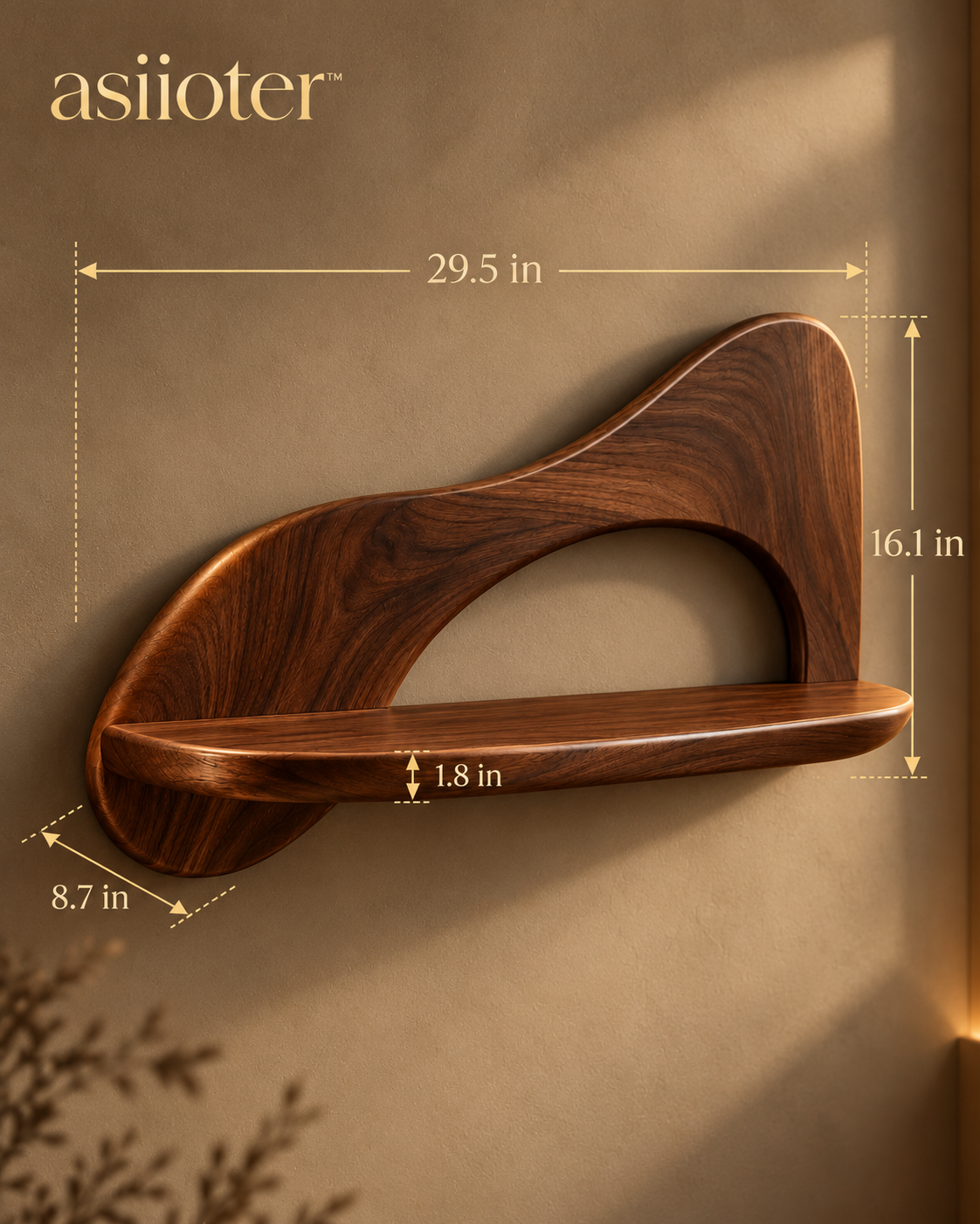 asiioter™ Mavelle Sculptural Walnut Wall Shelf